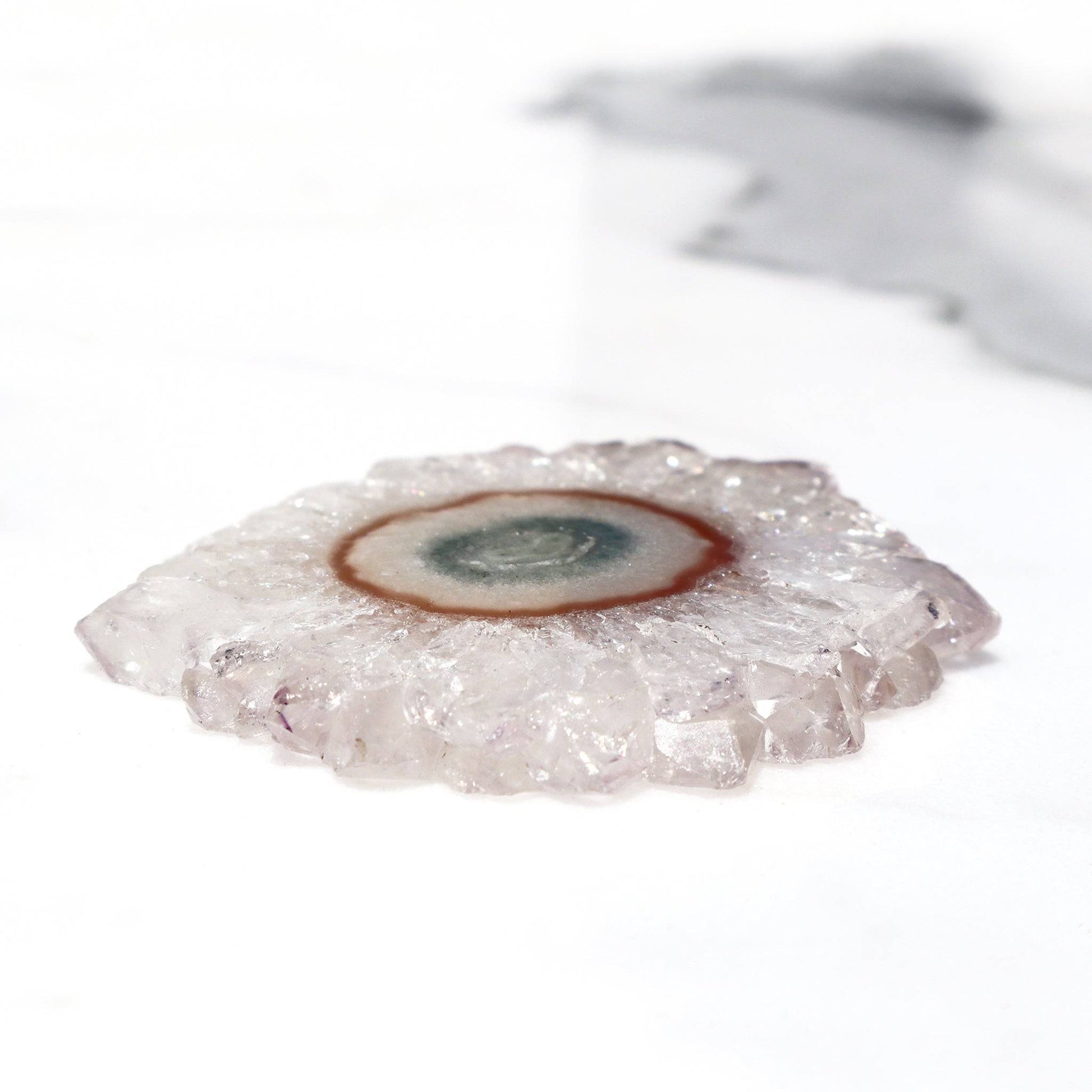 White Quartz Crystals - Mineral Flower Stalactite Slice - Deepest Earth