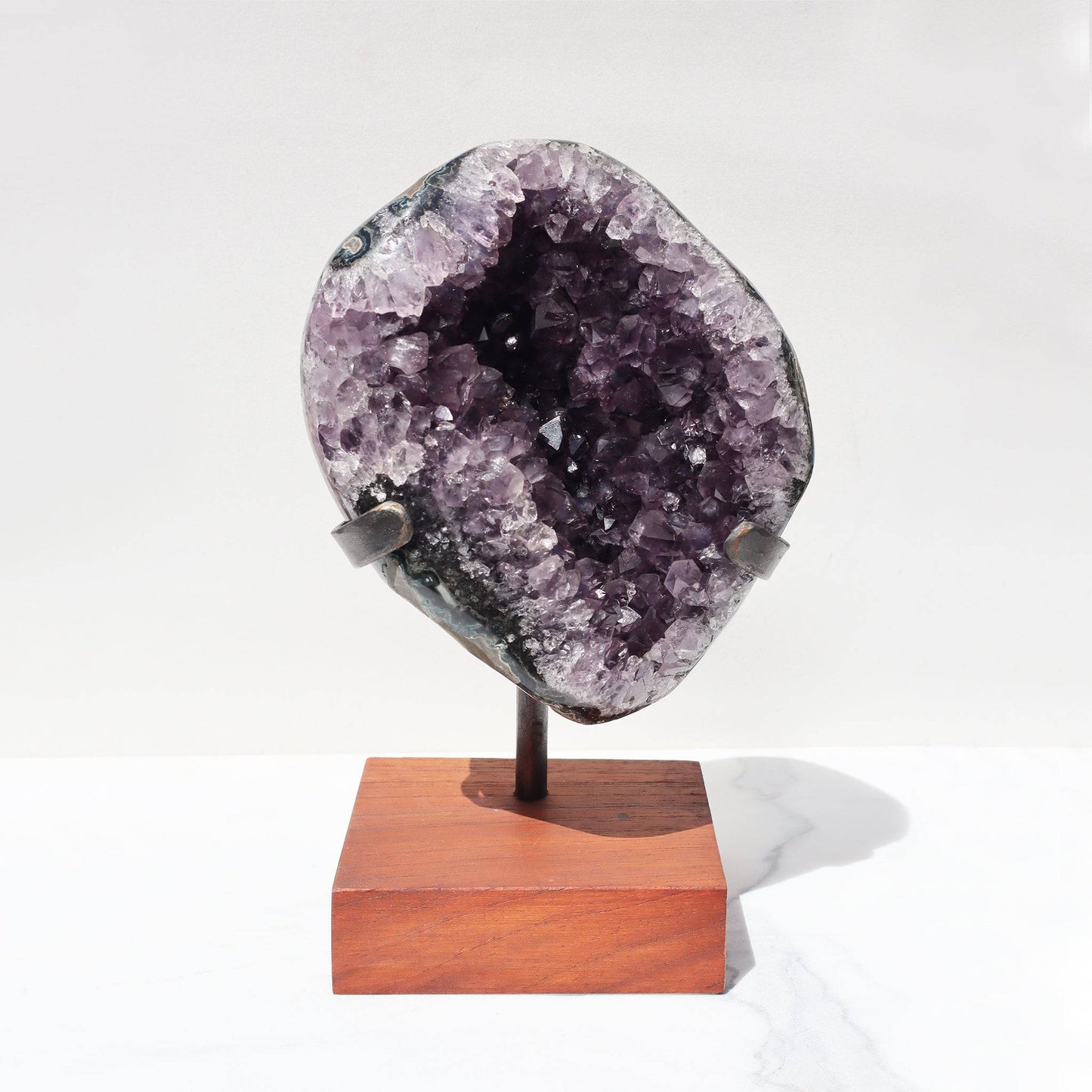 Lilac-Plum on Stand with Stalactite Amethyst Geode  - Deepest Earth