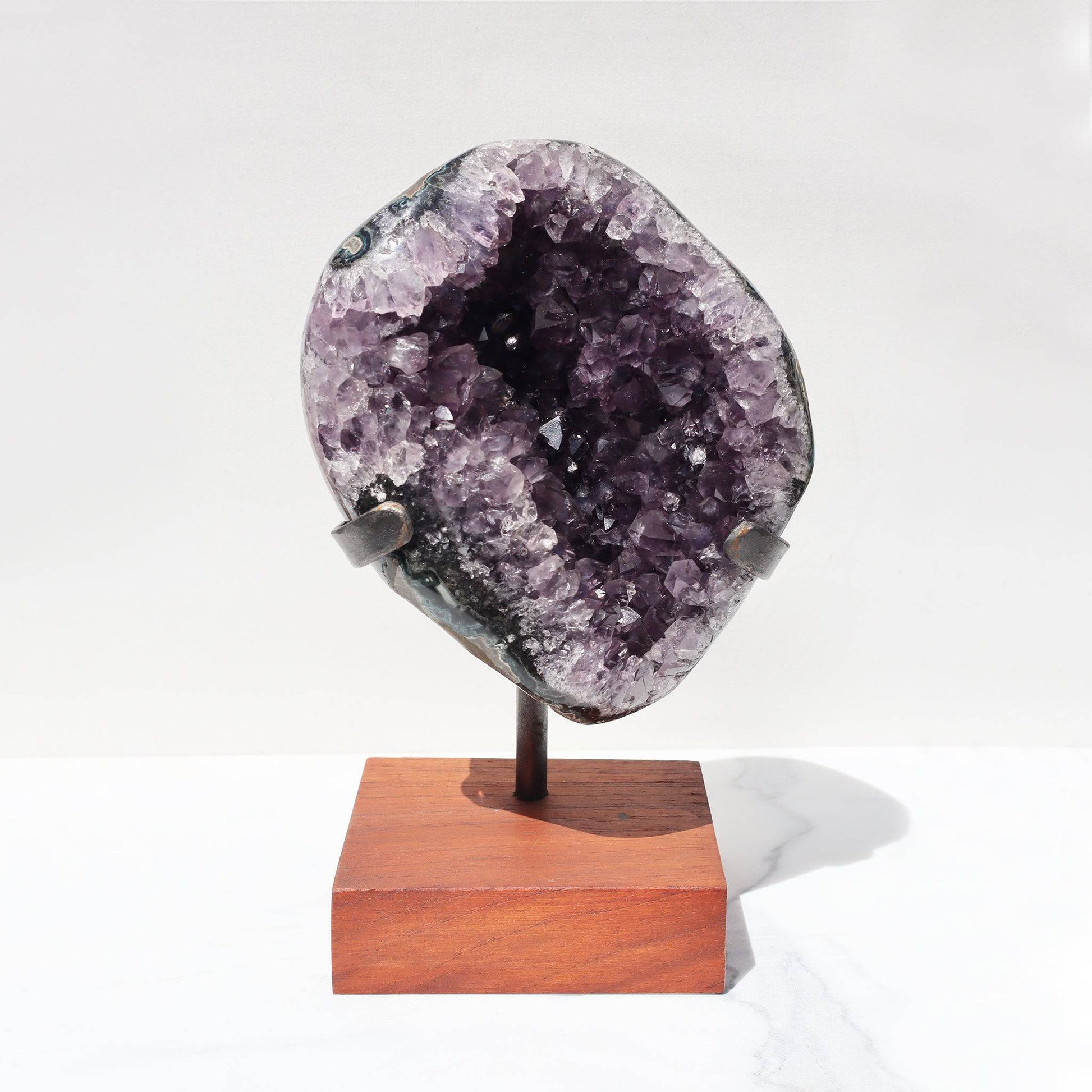 Lilac-Plum on Stand with Stalactite Amethyst Geode  - Deepest Earth