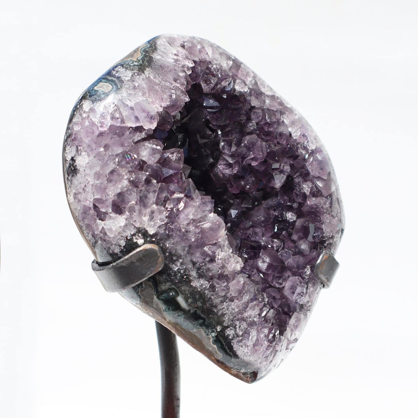 Lilac-Plum on Stand with Stalactite Amethyst Geode  - Deepest Earth
