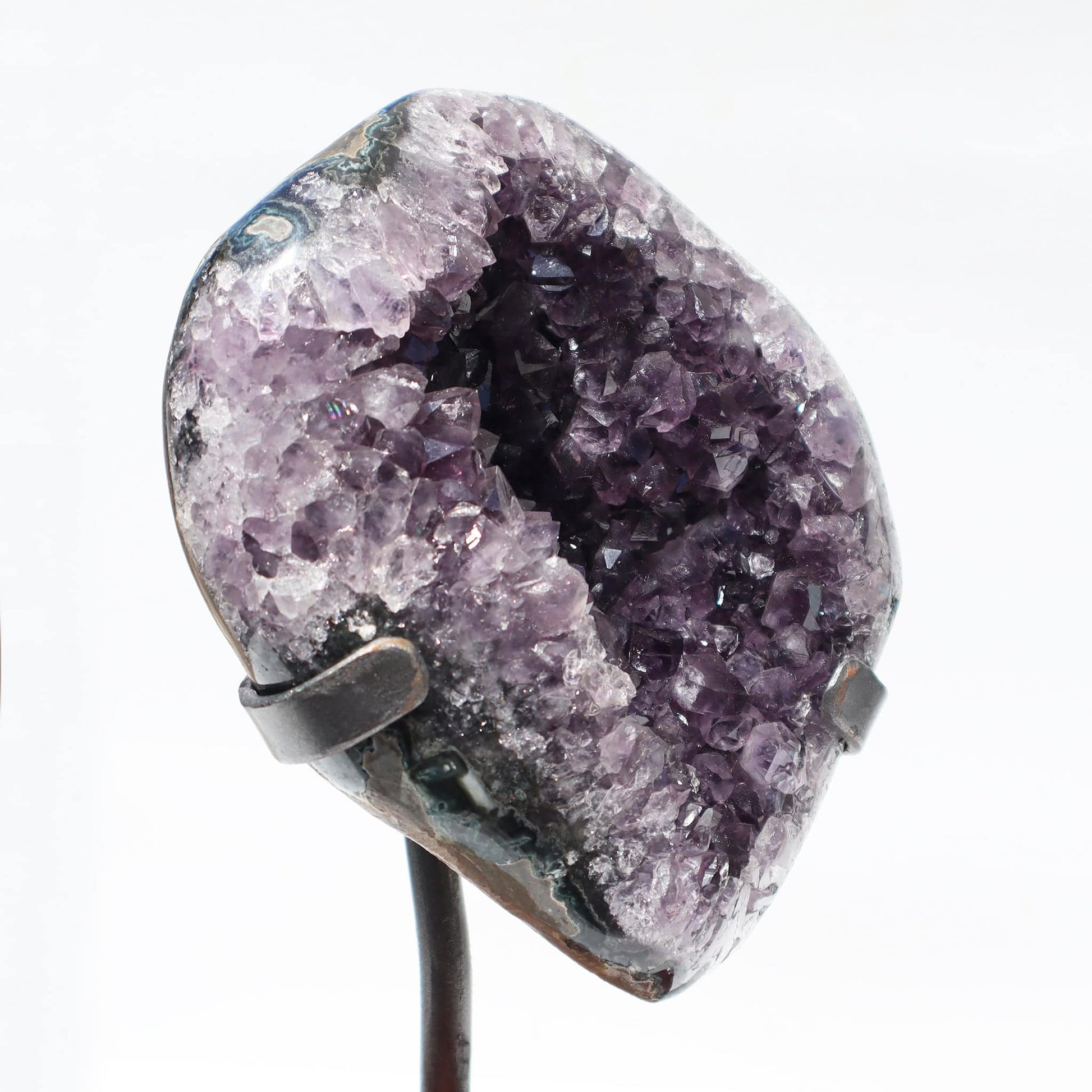 Lilac-Plum on Stand with Stalactite Amethyst Geode  - Deepest Earth