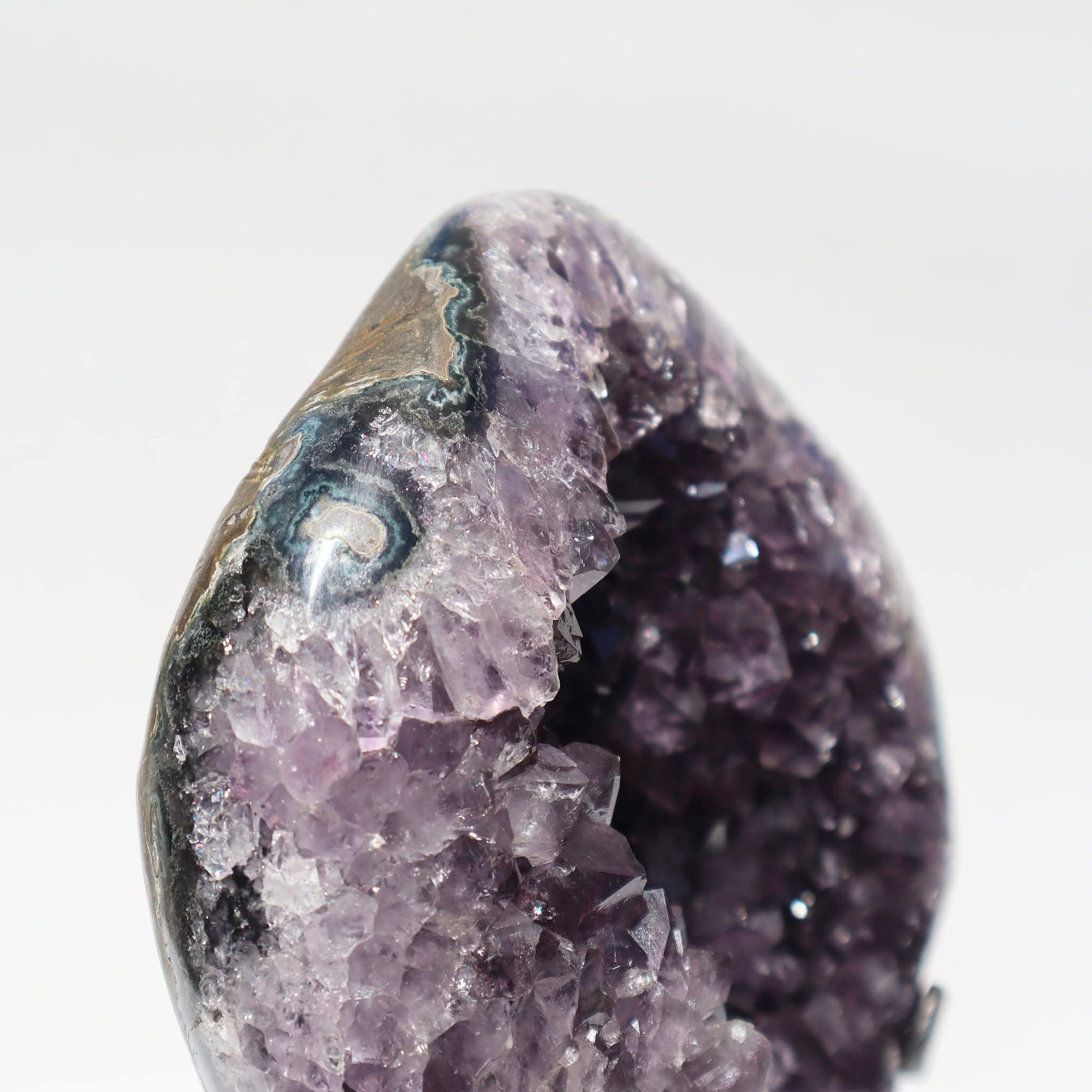 Lilac-Plum on Stand with Stalactite Amethyst Geode  - Deepest Earth