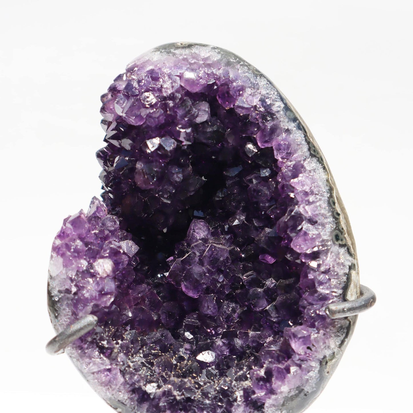 Rustic Lunette in Half Geode Amethyst on Stand for Sale