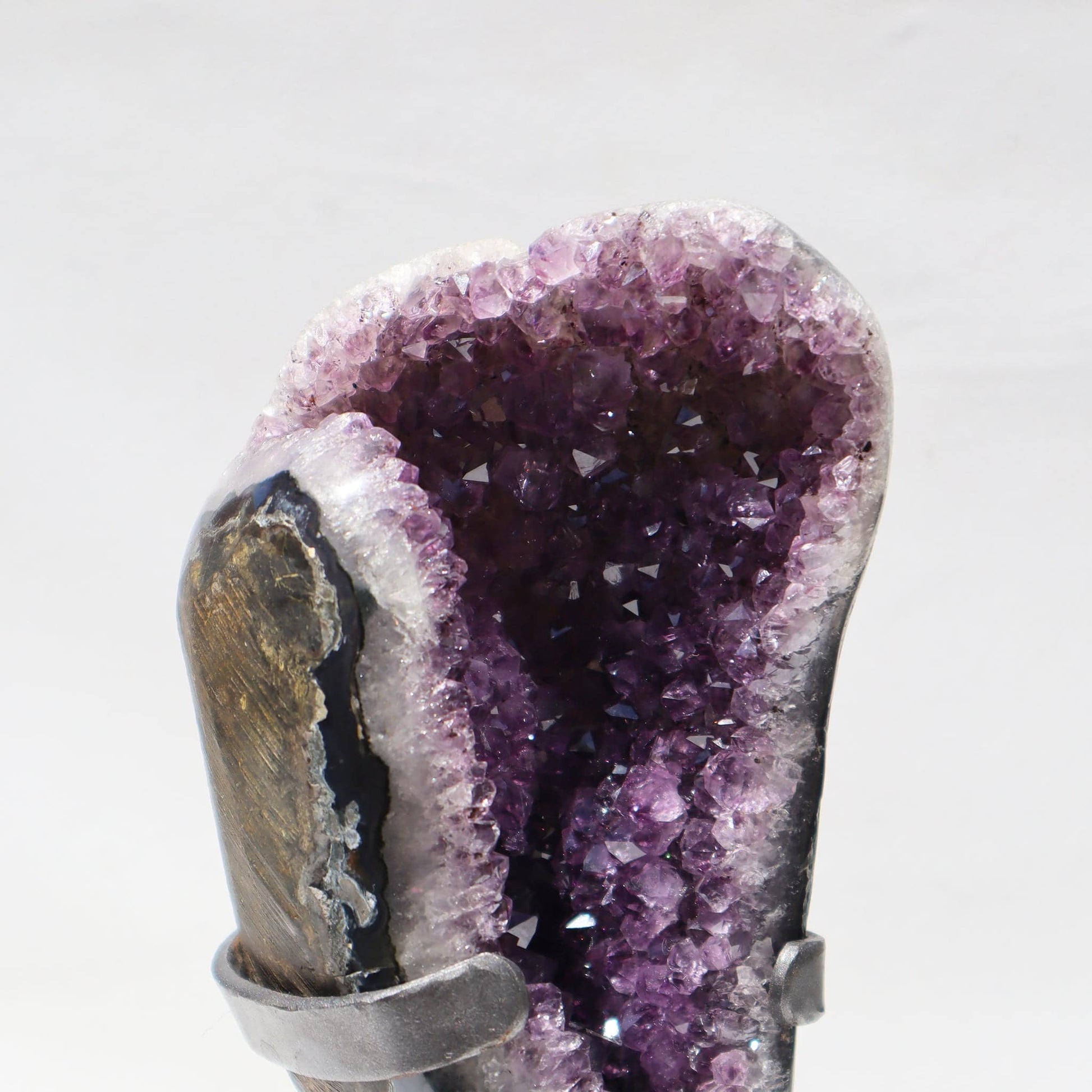Unusual Shape Geode Fragment Plum and White Quartz- Deepest Earth