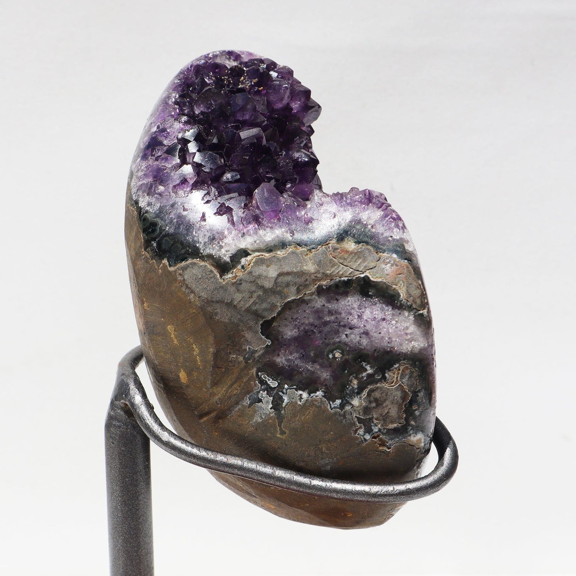 Rustic Lunette in Half Geode Amethyst on Stand for Sale 