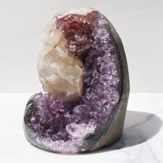 Rare Shape Amethyst - Calcite - Red Hematite - Deepest Earth