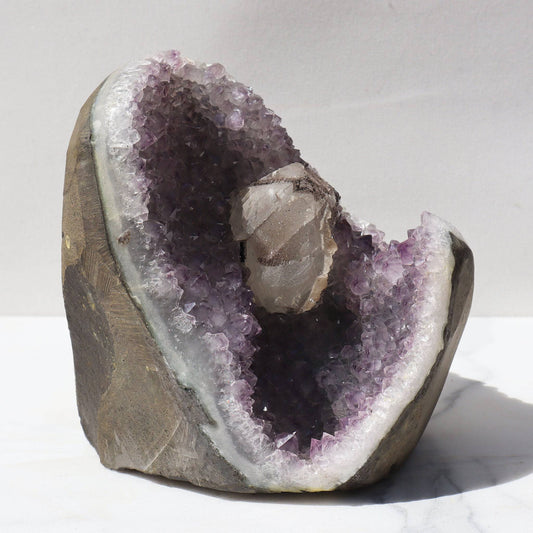 Rare Mineral on Calcite Amethyst Geode on Sale - Deepest Earth