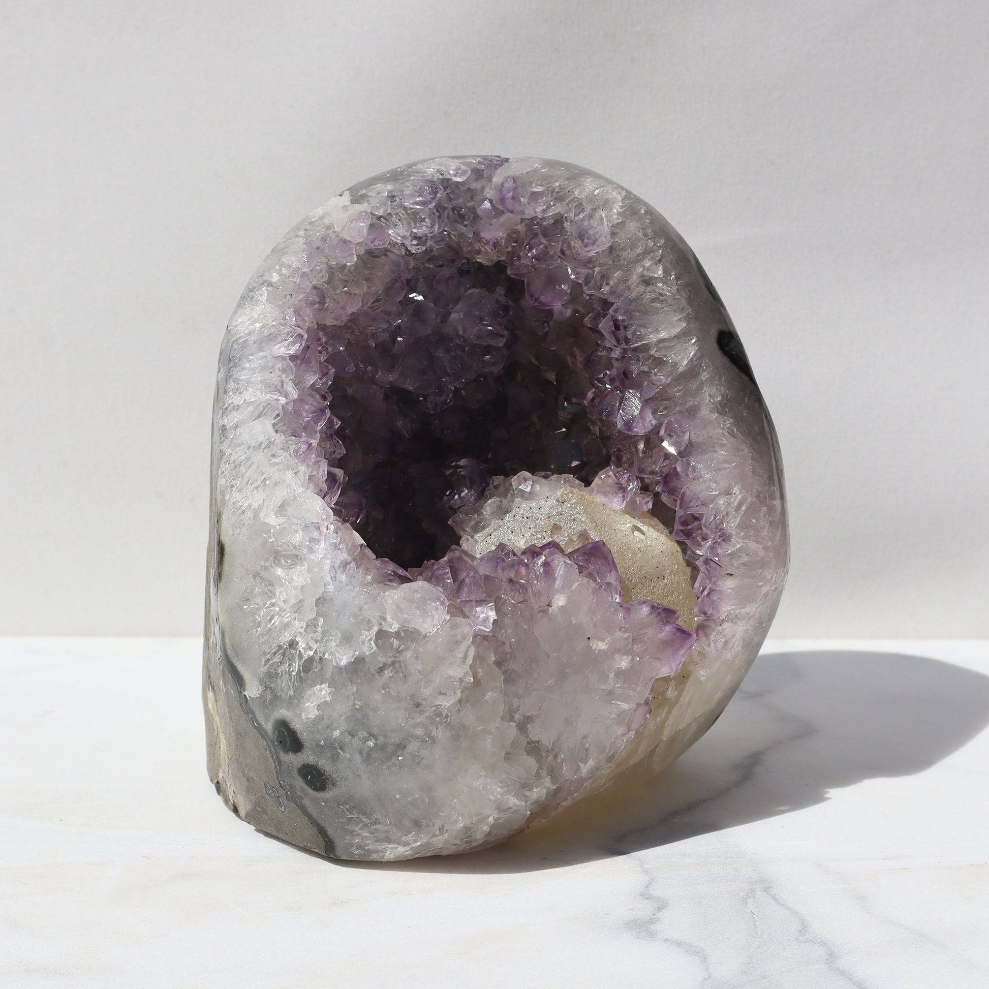 Large Calcite Geode - White Quartz Crystals, Uruguay, for sale, rare