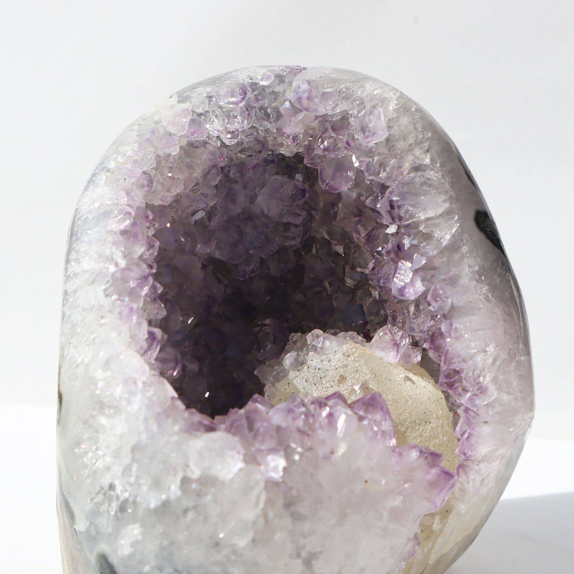 Large Calcite Geode - White Quartz Crystals, Uruguay, for sale, rare