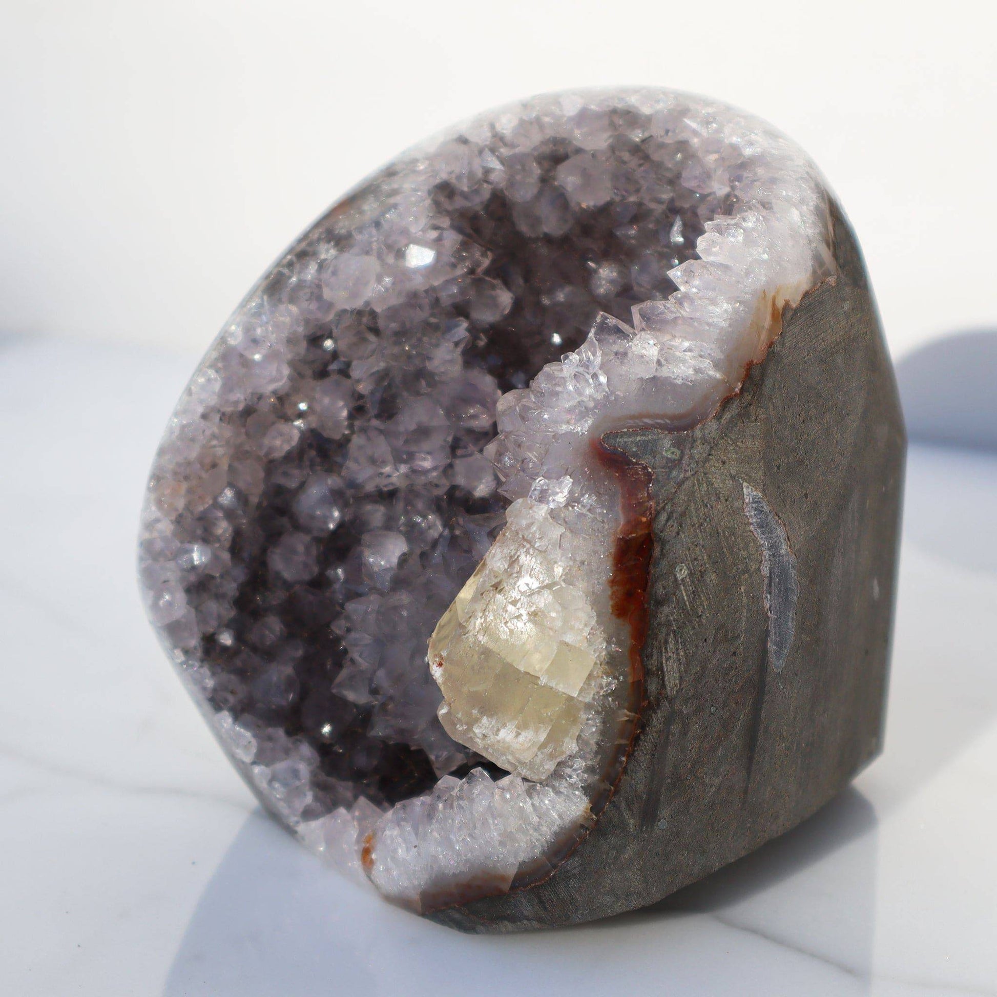 Calcite and Red Jasper Amethyst Geode - Deepest Earth