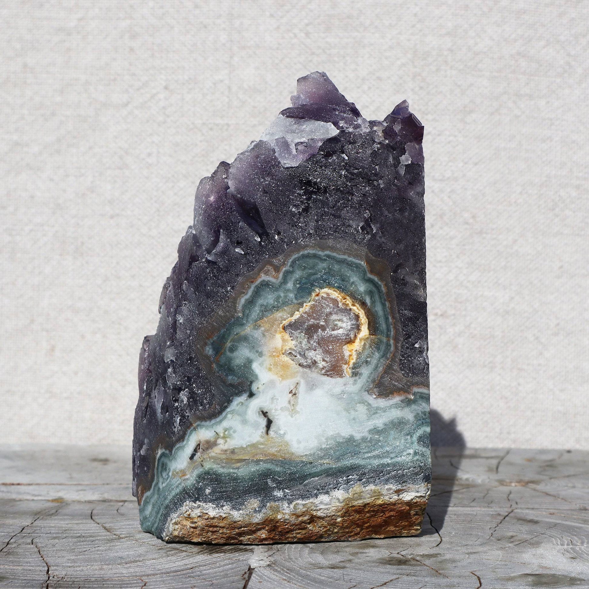 Raw Amethyst Crystals Cluster - Blue and Green Agate