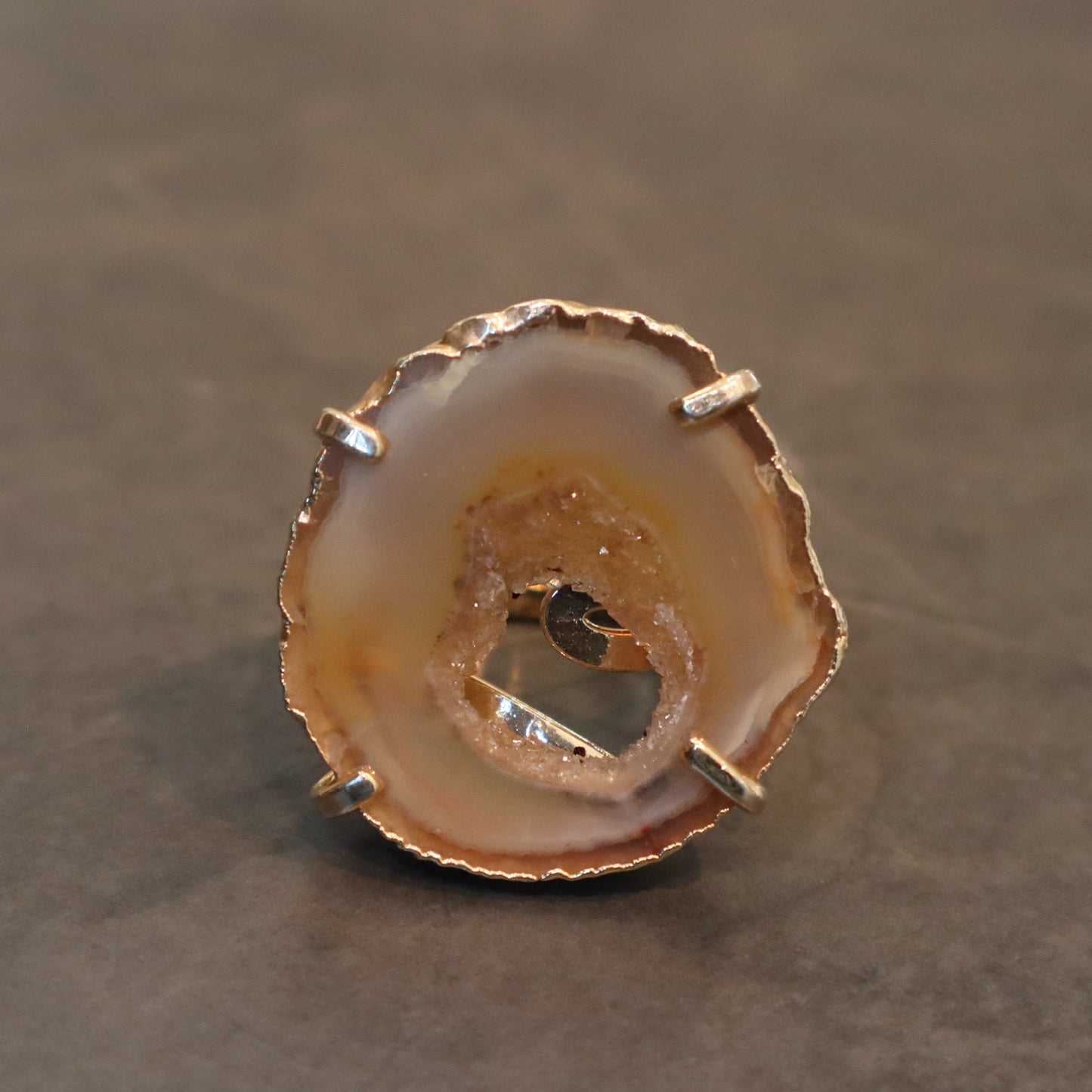 Light Agate and Druzy Ring