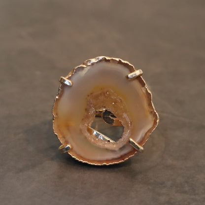 Light Agate and Druzy Ring