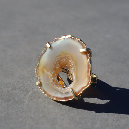 Light Agate and Druzy Ring