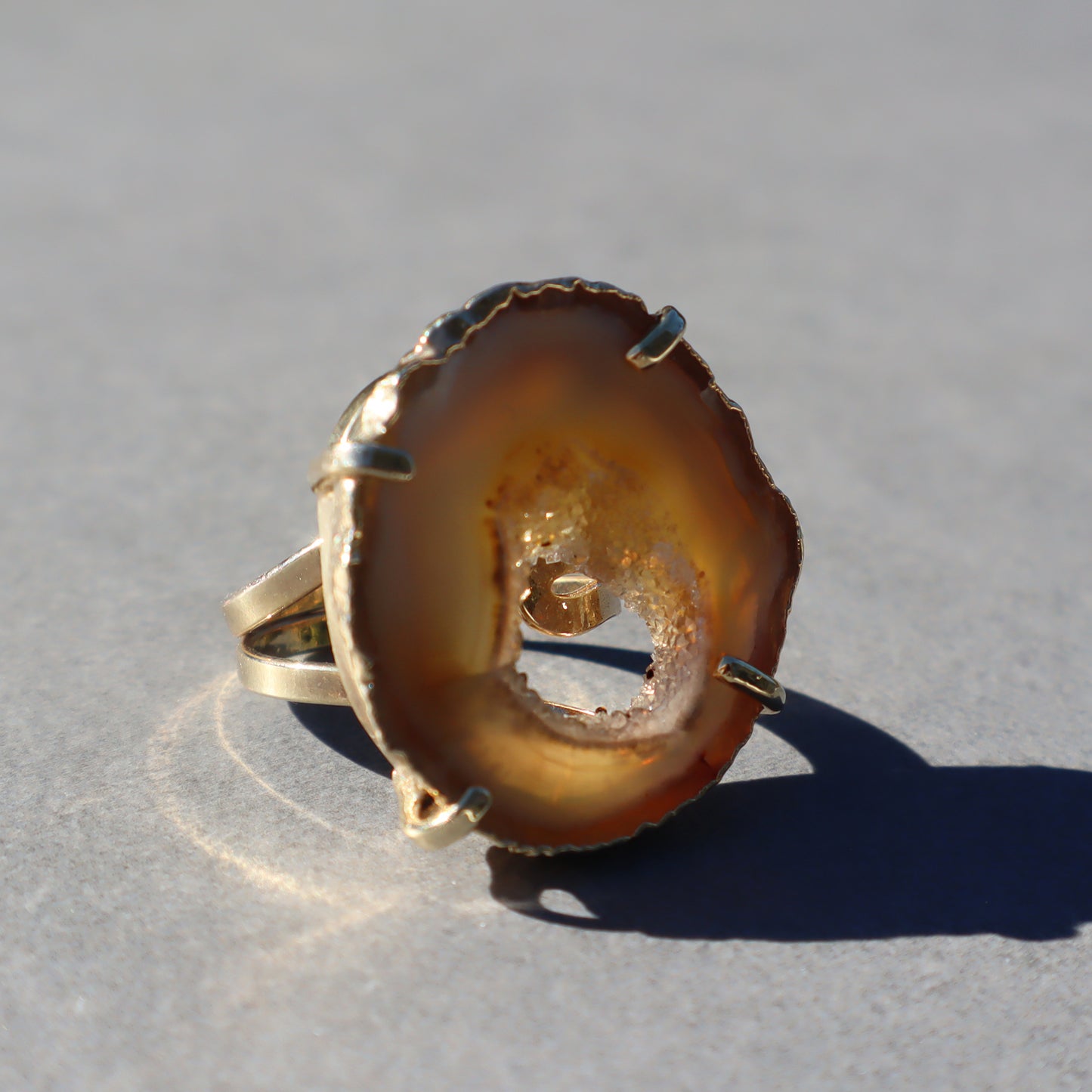 Light Agate and Druzy Ring