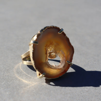 Light Agate and Druzy Ring