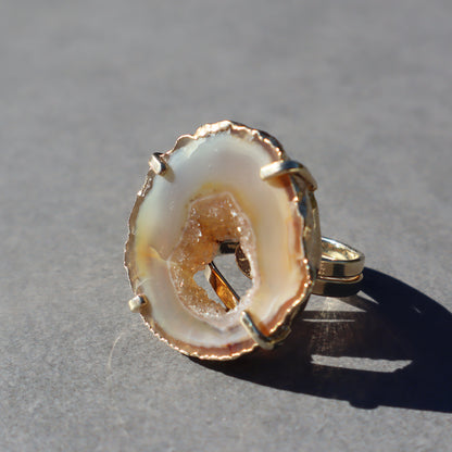 Light Agate and Druzy Ring