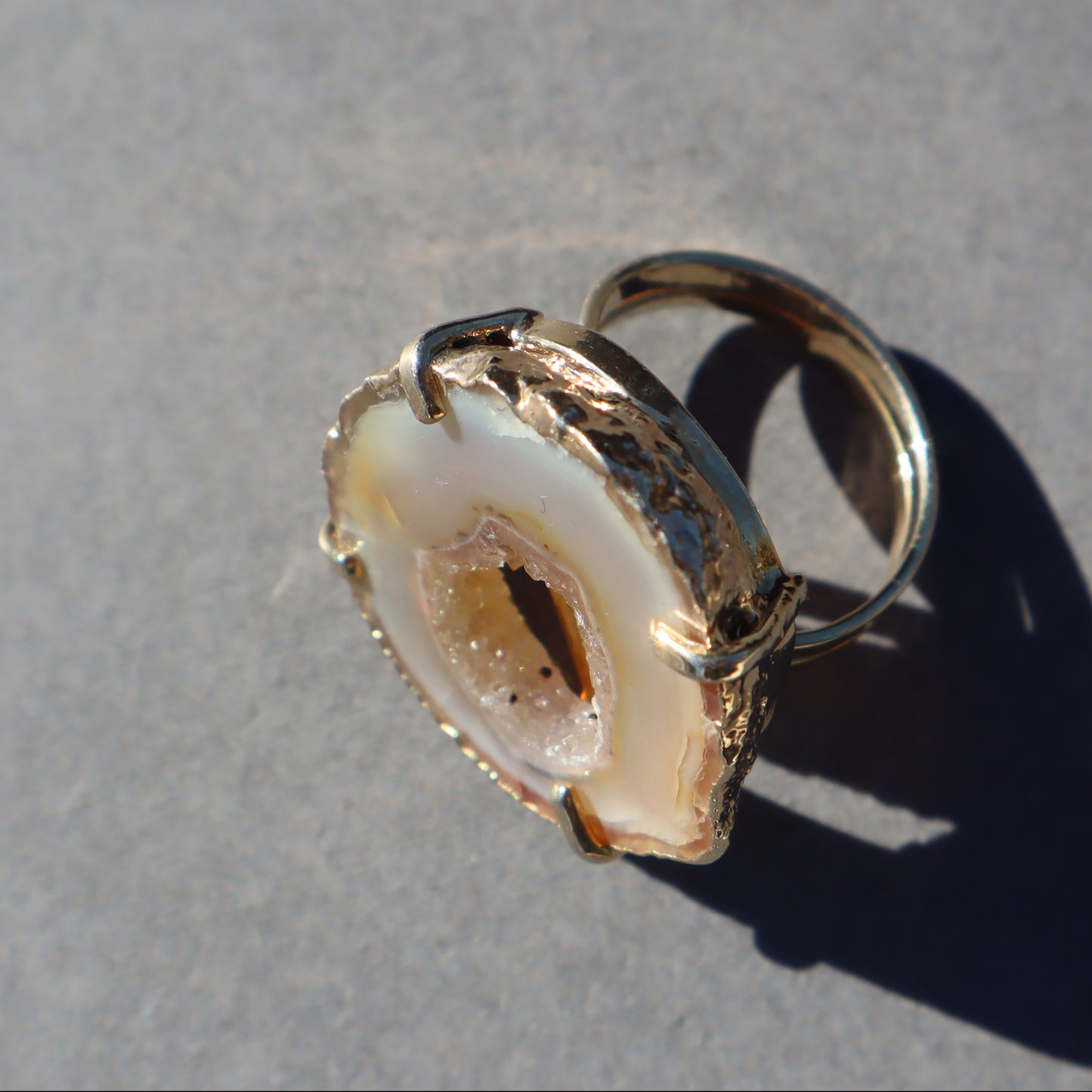 Light Agate and Druzy Ring