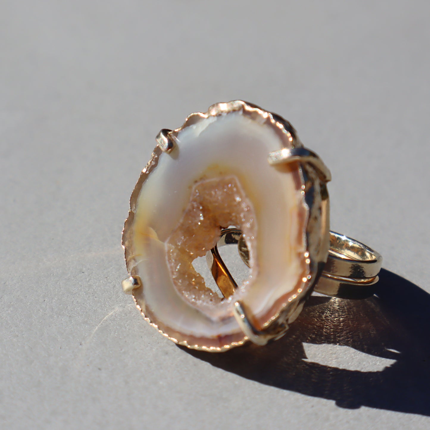 Light Agate and Druzy Ring