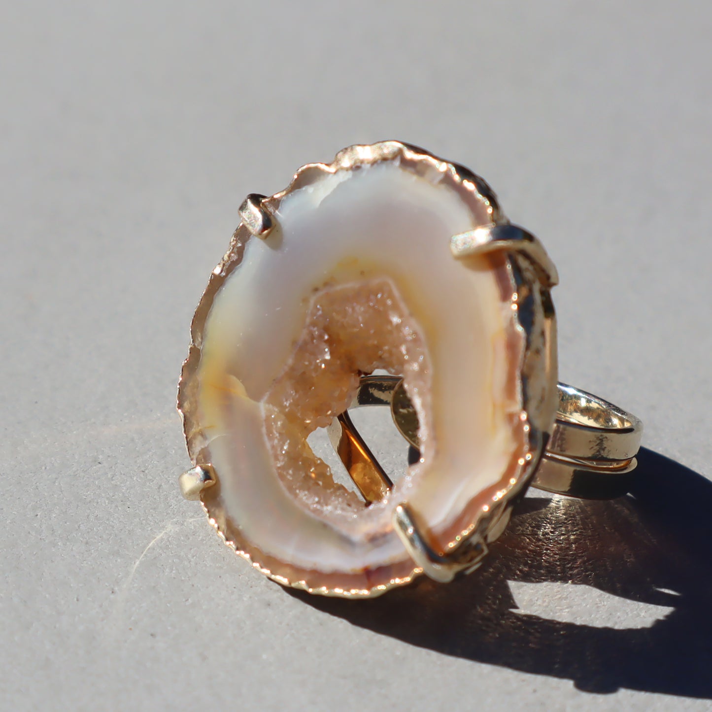 Light Agate and Druzy Ring