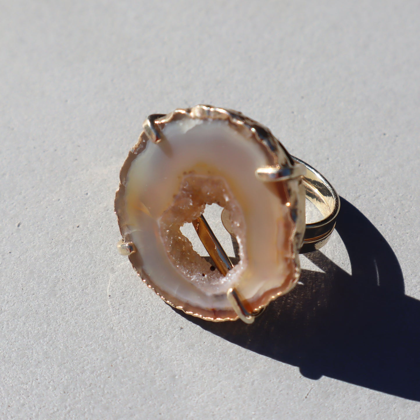 Light Agate and Druzy Ring