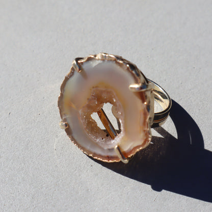 Light Agate and Druzy Ring