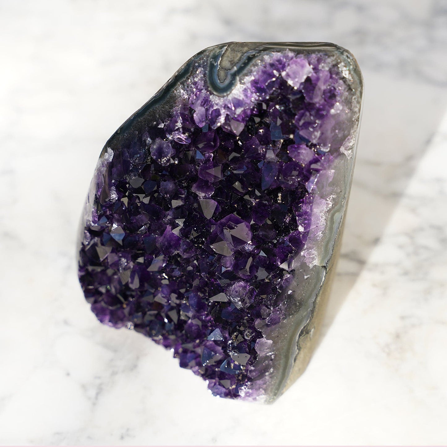 Abyss Amethyst Geode: Quartz, Green, Blue Agate. High Quality - Deepest Earth