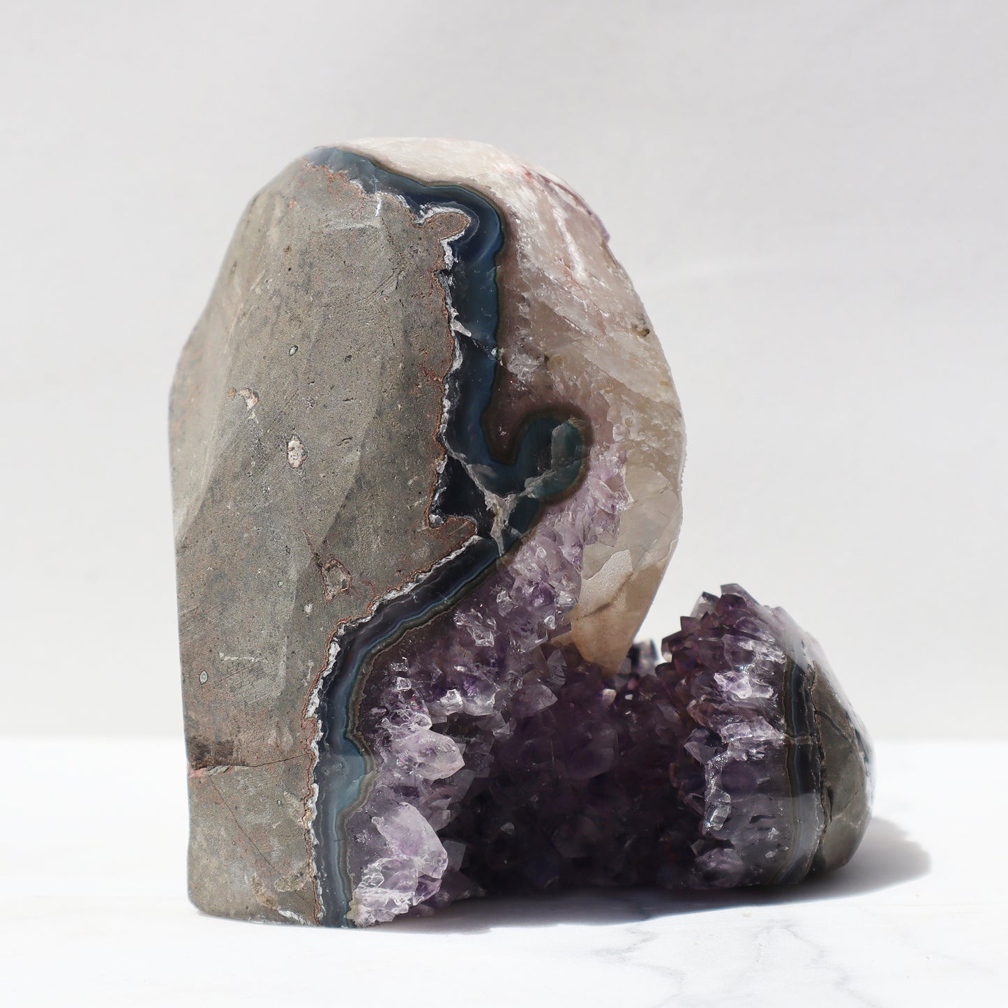 Rare Shape Amethyst - Calcite - Red Hematite - Deepest Earth