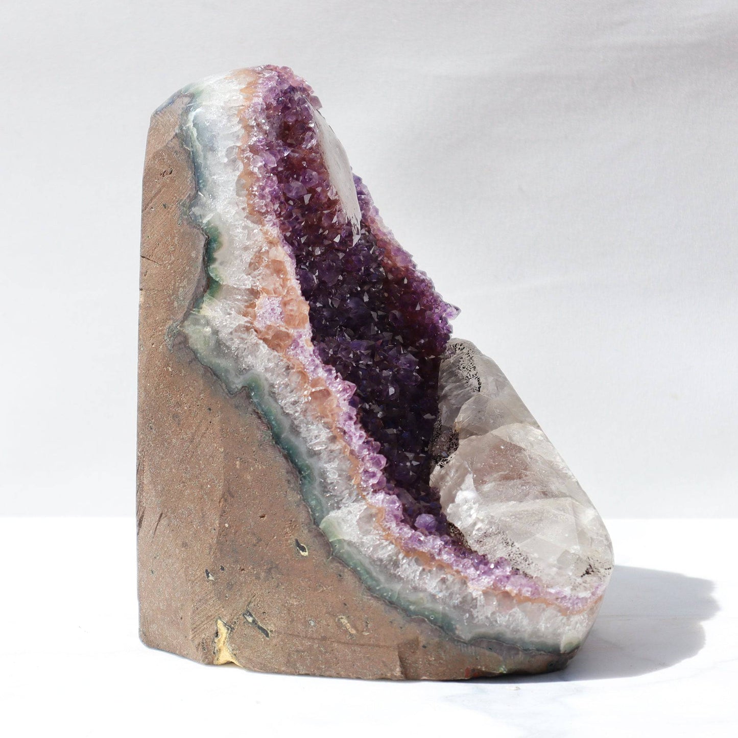 Showcase Geode Natural Art. Rare amethyst cut base with stalactite for sale, Uruguay - Deepest Earth