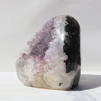 Large Calcite Geode - White Quartz Crystals, Uruguay, for sale, rare