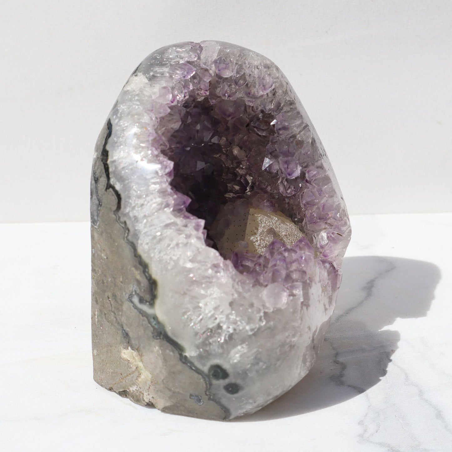 Large Calcite Geode - White Quartz Crystals, Uruguay, for sale, rare