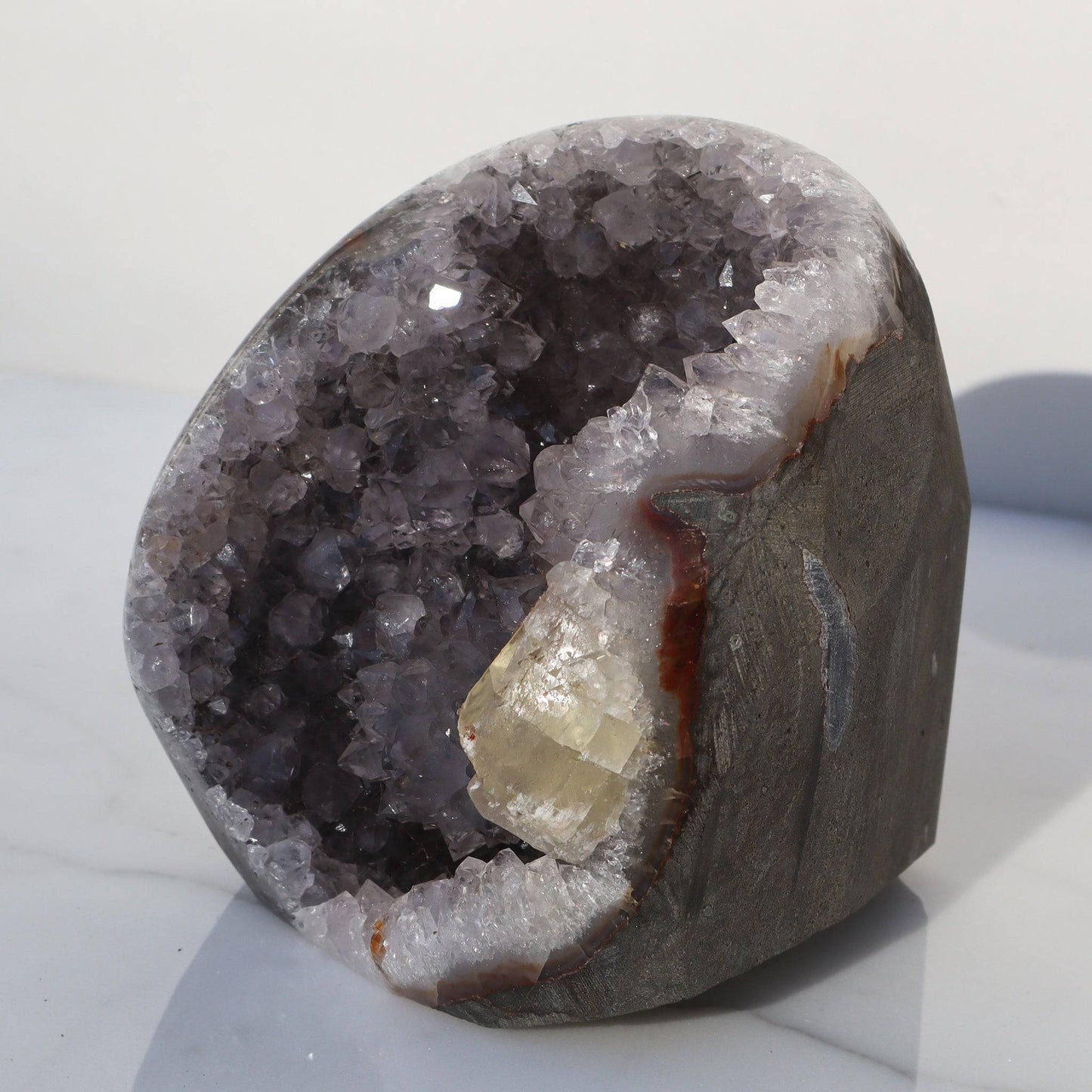 Calcite and Red Jasper Amethyst Geode - Deepest Earth