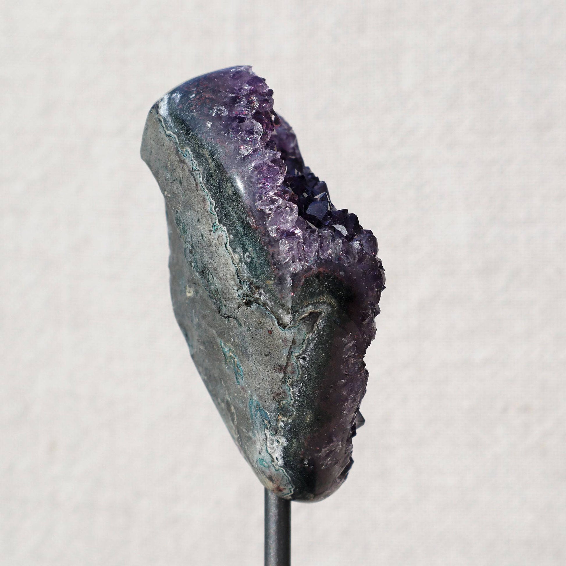 Heart shaped purple quartz amethyst double eye on stand - Deepest Earth